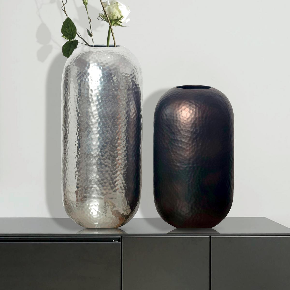 Dekovase 2er Set Hammerschlag Silberfarben B: 20 Cm - Silberfarben, Design, Metall (20/46/20cm) - Livetastic