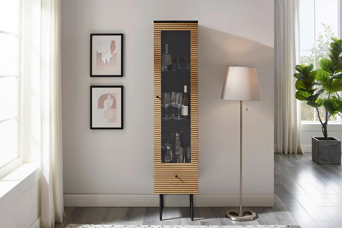 Vitrine Schwarz, Eiche Dekor B: 40cm - Klar/Eichefarben, Design, Glas/Holz (40/179/43cm) - Livetastic