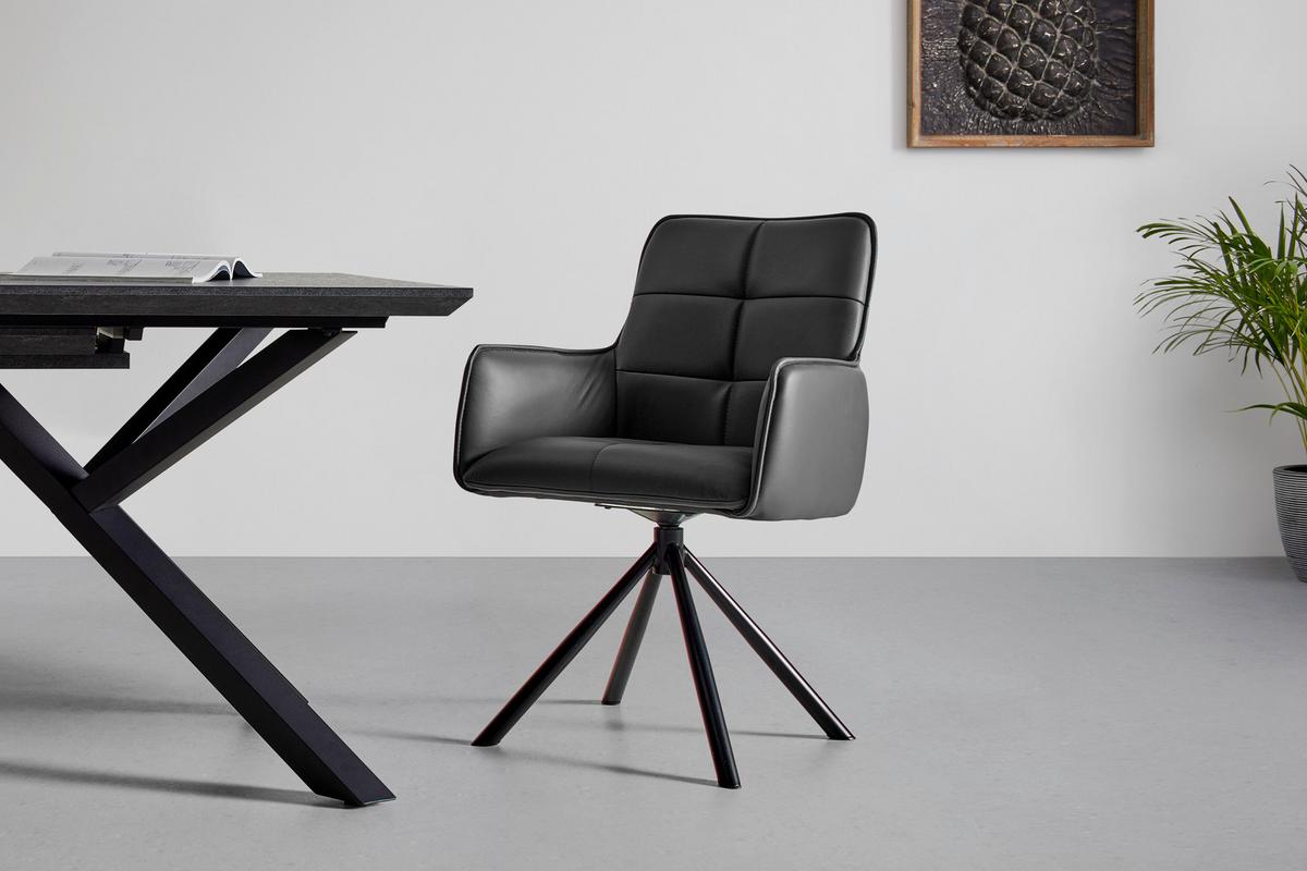 ŽIDLE S PODRUČKAMI VINCENT - černá, Moderní, kov/kůže (58/87/63cm) - Premium Living