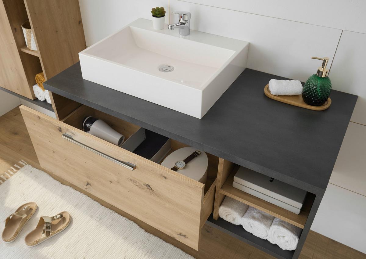 Waschbecken mit Unterschrank Nathan B:110cm Anthrazit/Eiche - Anthrazit/Eiche Artisan, KONVENTIONELL, Holzwerkstoff/Stein (110cm) - MID.YOU