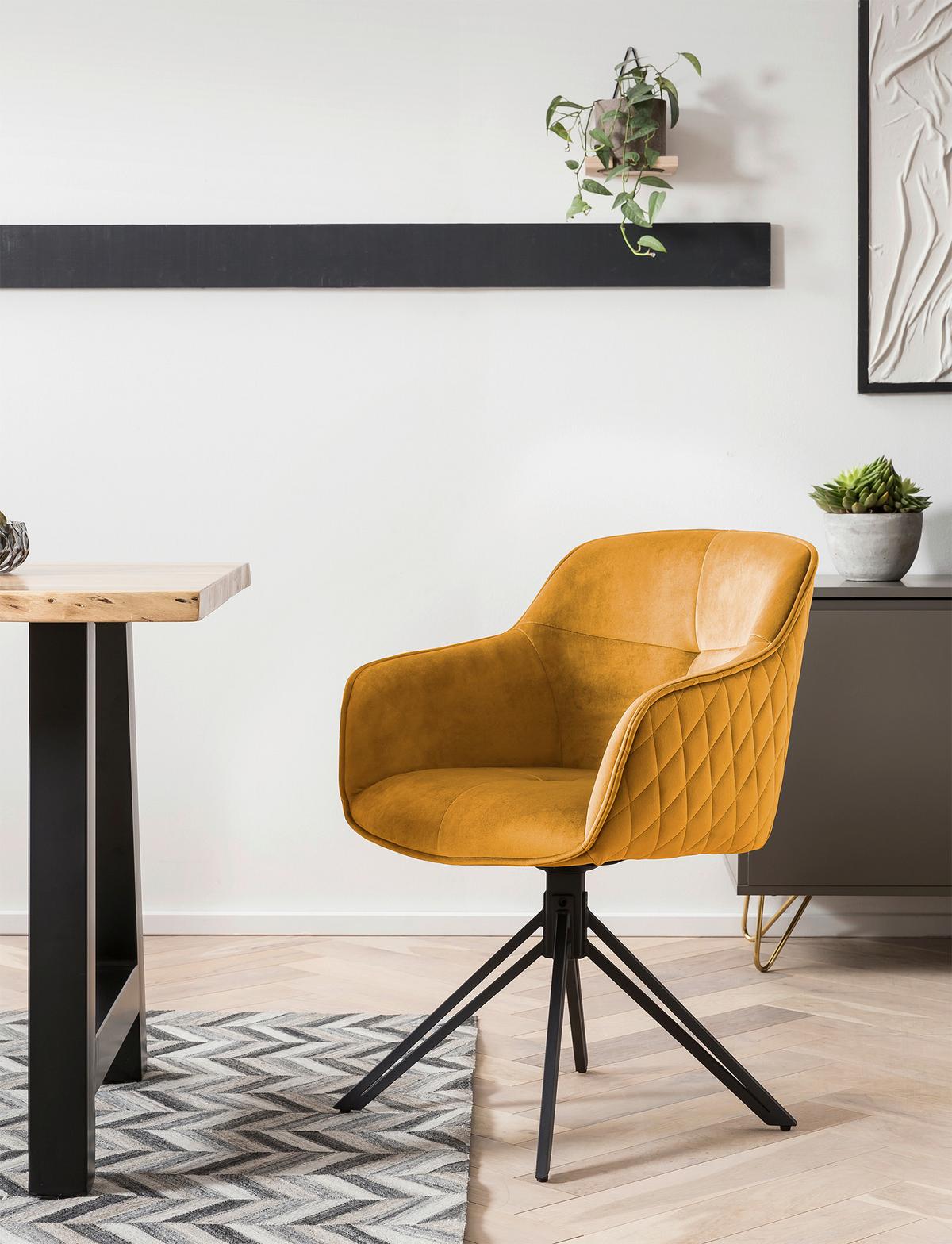 Armlehnstuhl Gelb B: 59 Cm - Gelb/Schwarz, MODERN, Textil/Metall (59/83/60cm) - Livetastic