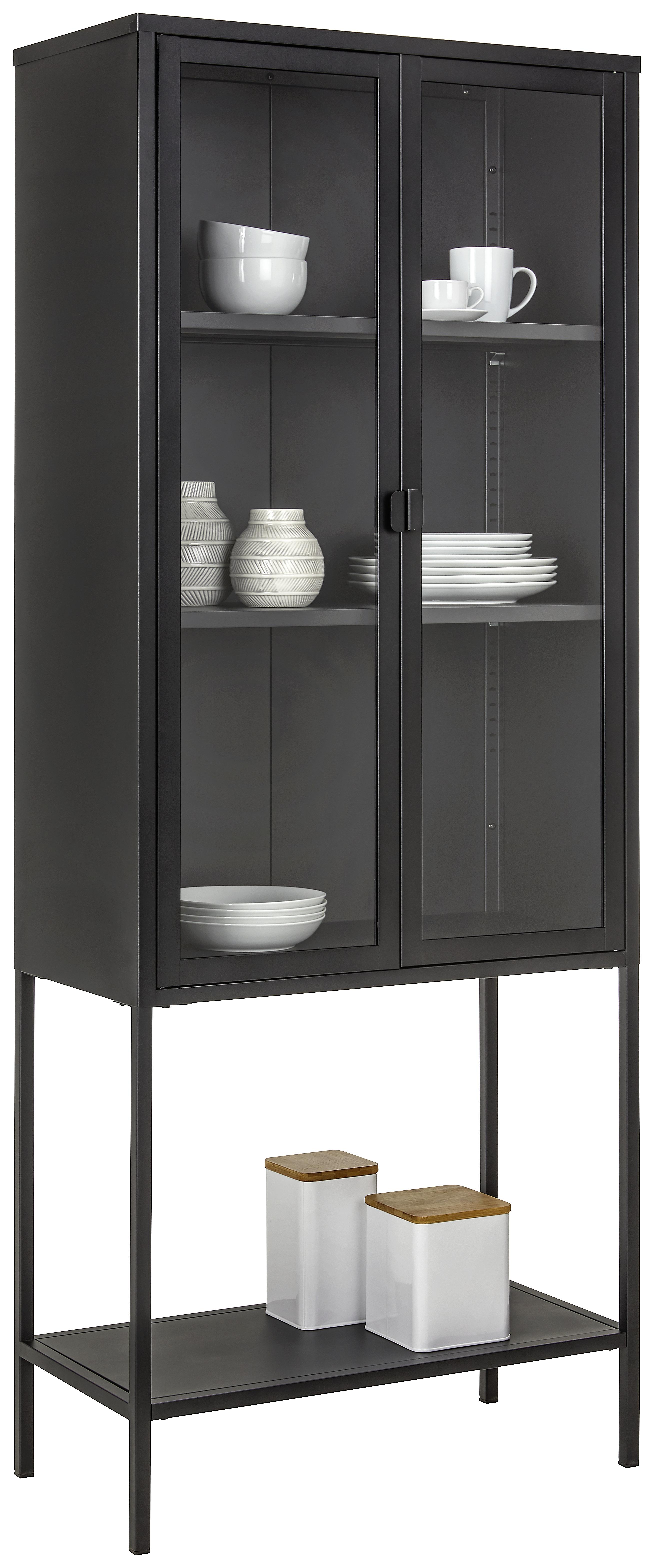 Vitrína Kea - černá/čiré, Moderní, kov/sklo (70/180/35cm) - Modern Living