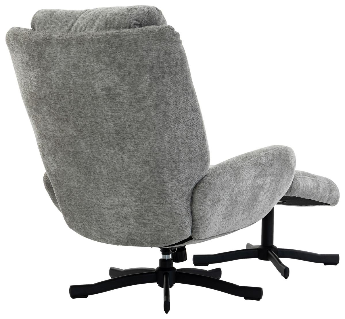 Křeslo s taburetem NINA, světle šedý samet, max. 140 kg - černá/světle šedá, Moderní, kov/textil (75/100/93cm) - Bessagi Home