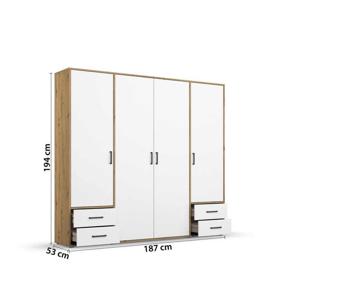 Drehtürenschrank Voyager 187 cm Balve Eiche Artisan - Weiß/Eiche Artisan, MODERN, Holzwerkstoff (187/194/53cm) - Rauch Möbel