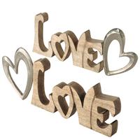 Dekoschriftzug Love Holz/ Metall L: 34 cm - Naturfarben, Basics, Holz/Metall (34/3/14cm)