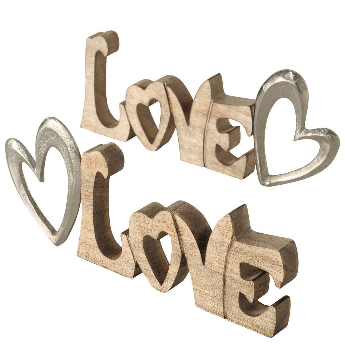Dekoschriftzug Love Holz/ Metall L: 34 cm - Naturfarben, Basics, Holz/Metall (34/3/14cm)