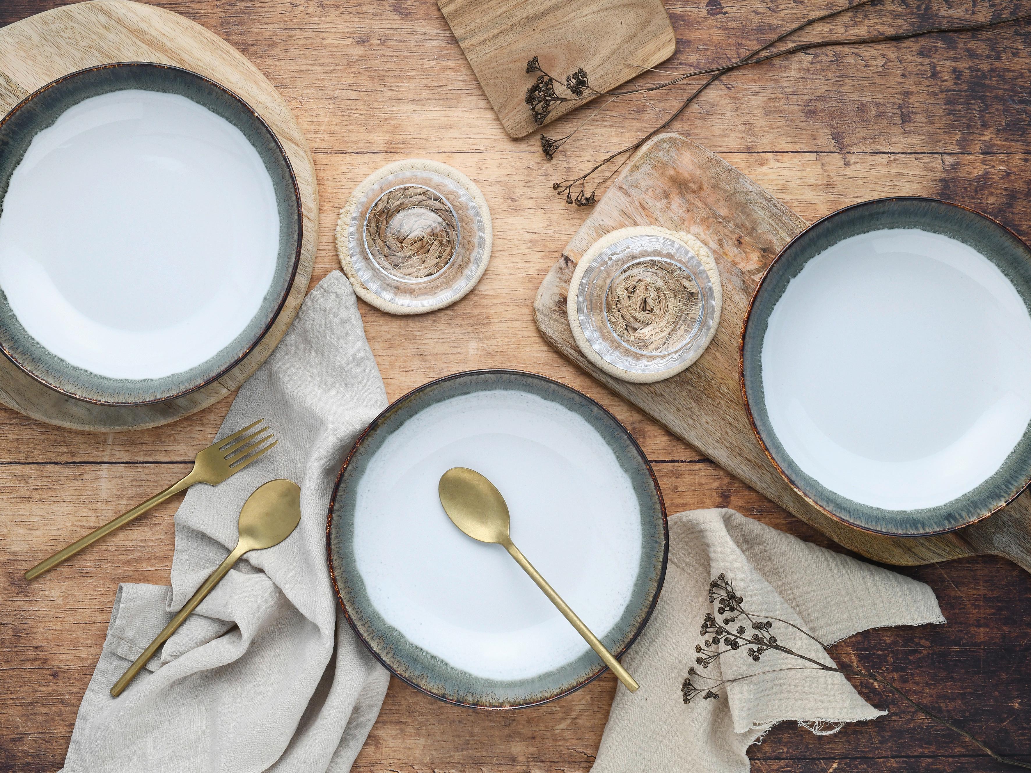 Schüsselset 4 -Teilig. Cascade Steinzeug: Weiß/Grau - Weiß/Grau, Design, Keramik (22,5cm) - Creatable