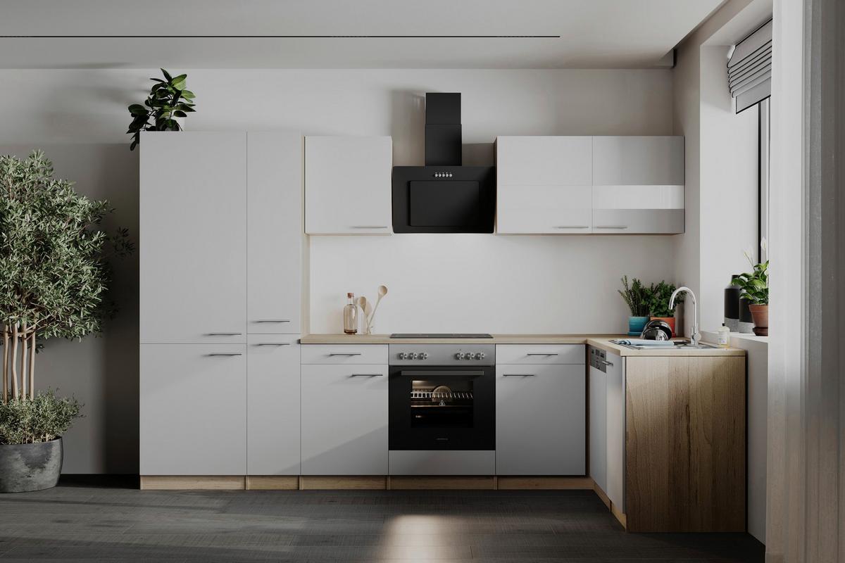 Eckküche Merle Weiß/Eichefarben B: 310cm - Eichefarben/Weiß, Basics, Holzwerkstoff (310/172cm) - Respekta