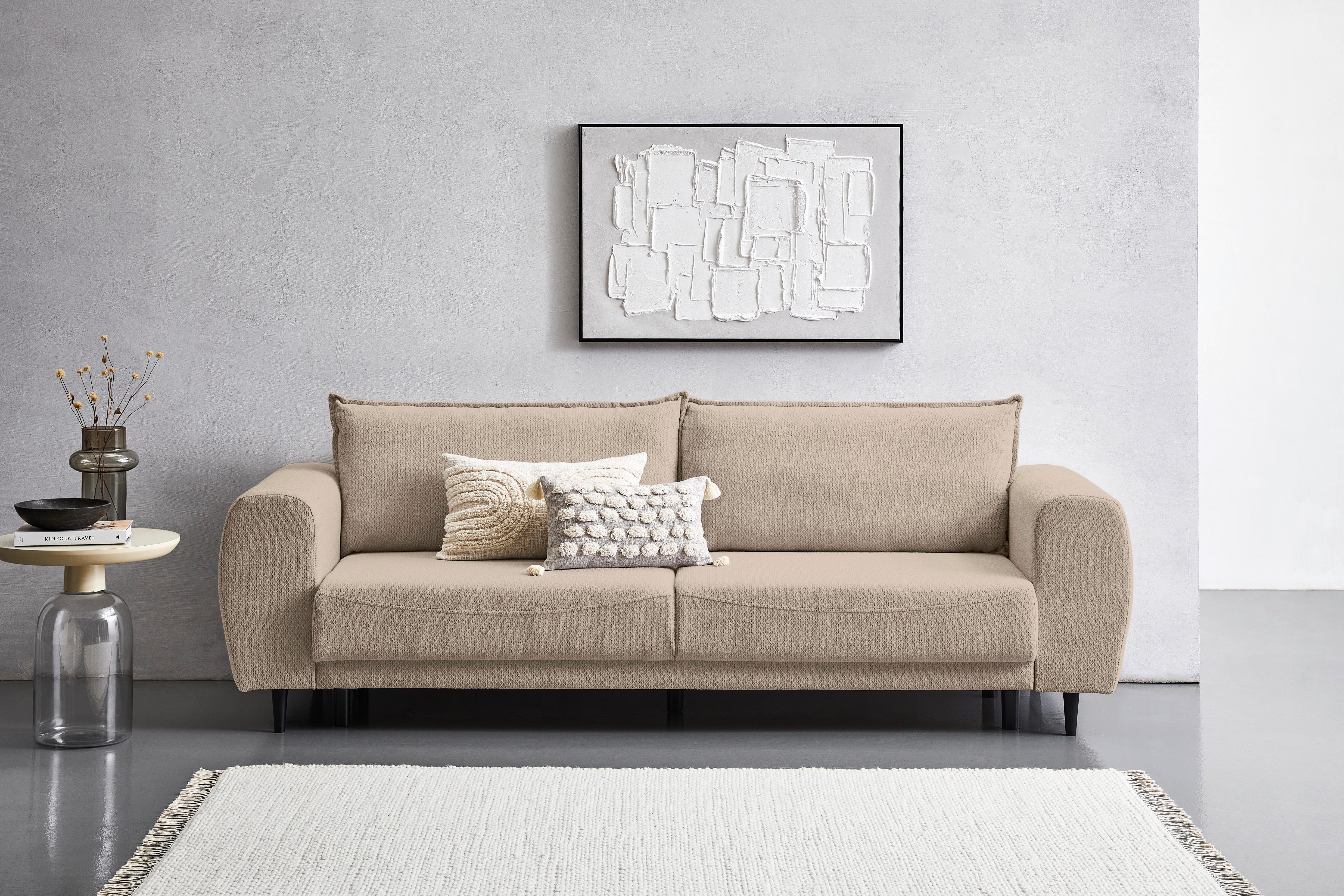 Schlafsofa Siena - Beige/Schwarz, KONVENTIONELL, Textil (245/85/92cm) - Livetastic