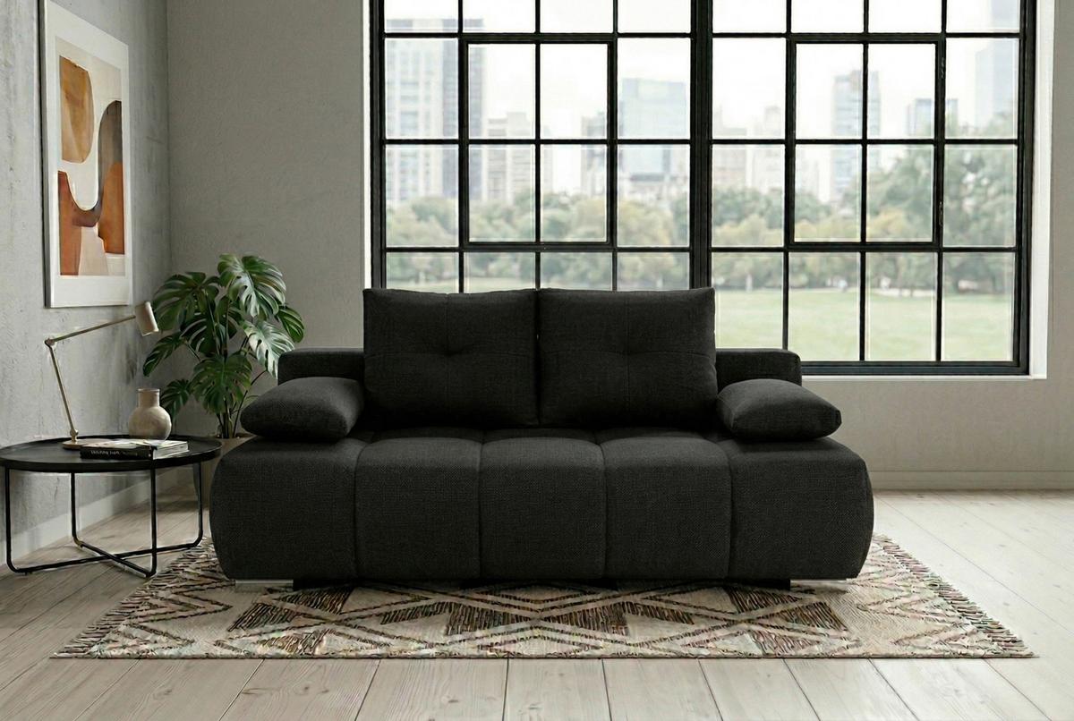 Boxspringová pohovka BUBBLE, čierna - čierna/chrómová, Trend, kompozitné drevo/textil (206/90/105cm) - Luca Bessoni
