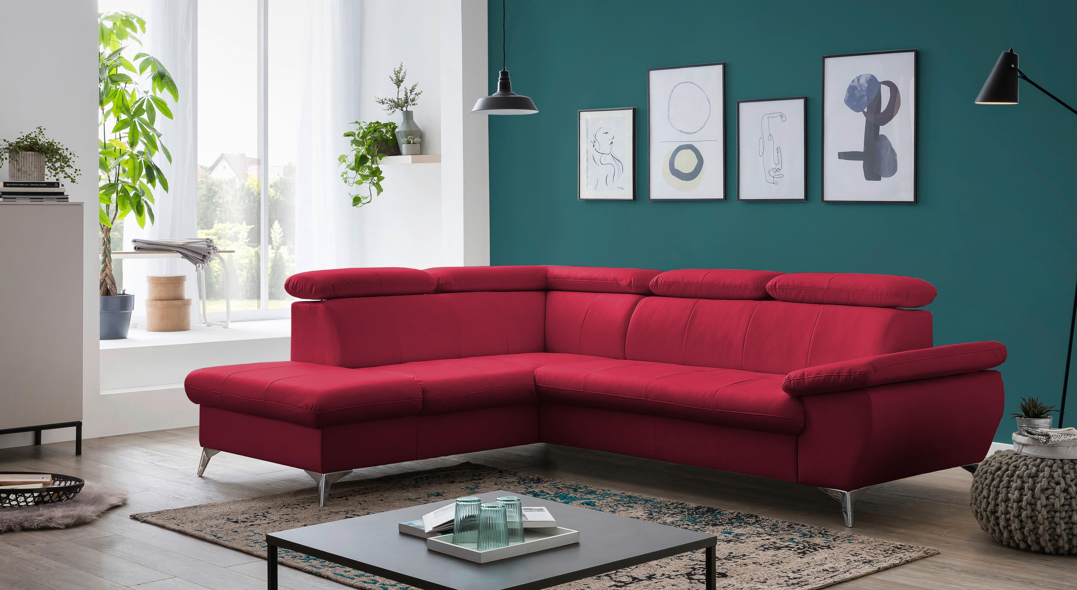 Ecksofa mit Schlaffunktion und Bettkasten Gisele Rot - Chromfarben/Rot, KONVENTIONELL, Textil (209/256cm) - Livetastic