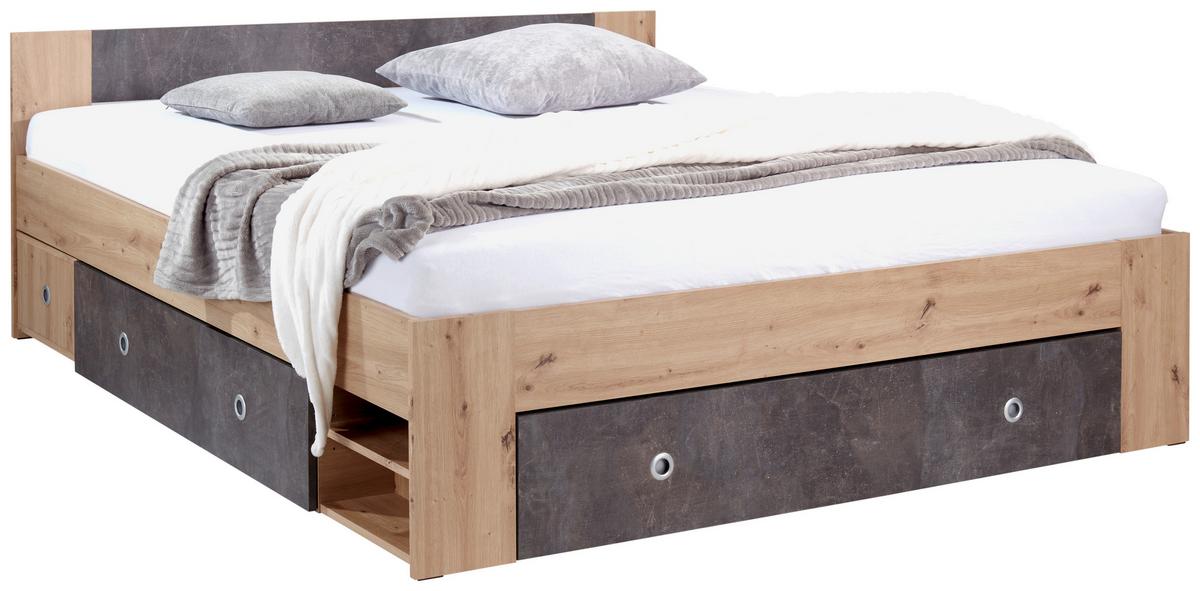 Postel s úložným prostorem Azurro 180x200, tmavě šedá/dub - barvy dubu/tmavě šedá, Moderní, kompozitní dřevo (180/200cm)