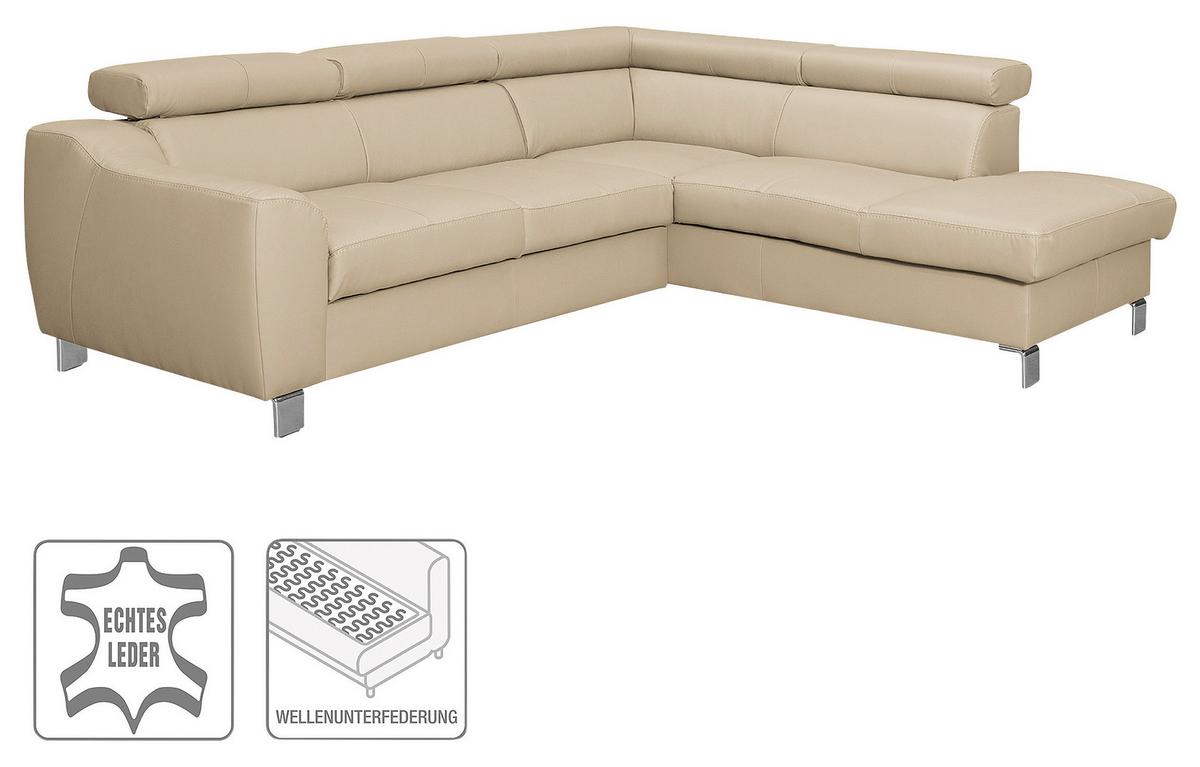 Ecksofa Aspen Beige S: 245 Cm - Chromfarben/Beige, Design, Leder/Textil (245/208cm) - Livetastic