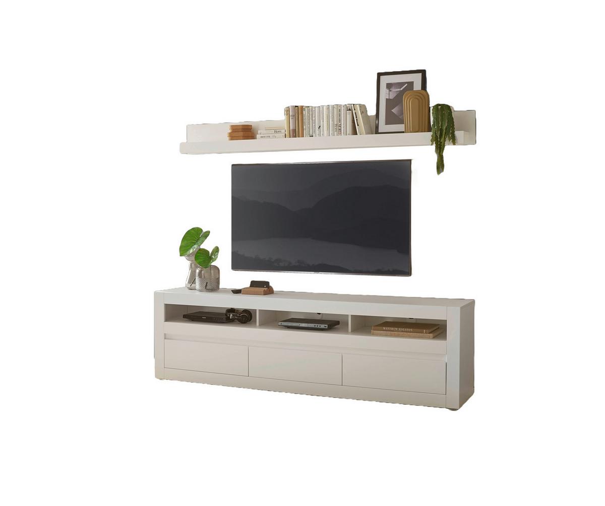 Wohnwand Chester Weiß/Eichefarben B: 217cm - Eichefarben/Silberfarben, Design, Holzwerkstoff (217/170/42cm) - MID.YOU