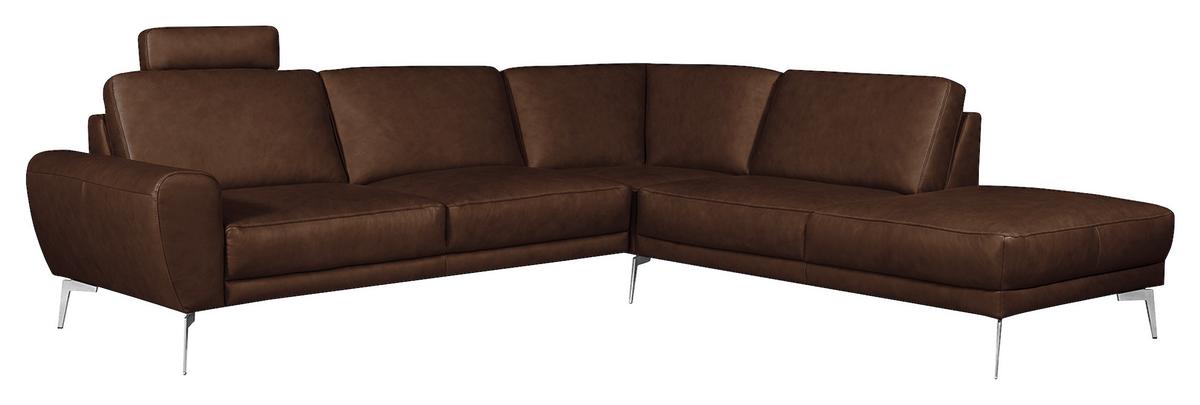 Ecksofa Springer D. Braun Schwarz, S: 273 cm - Chromfarben/Dunkelbraun, Design, Leder (273/250cm) - Livetastic
