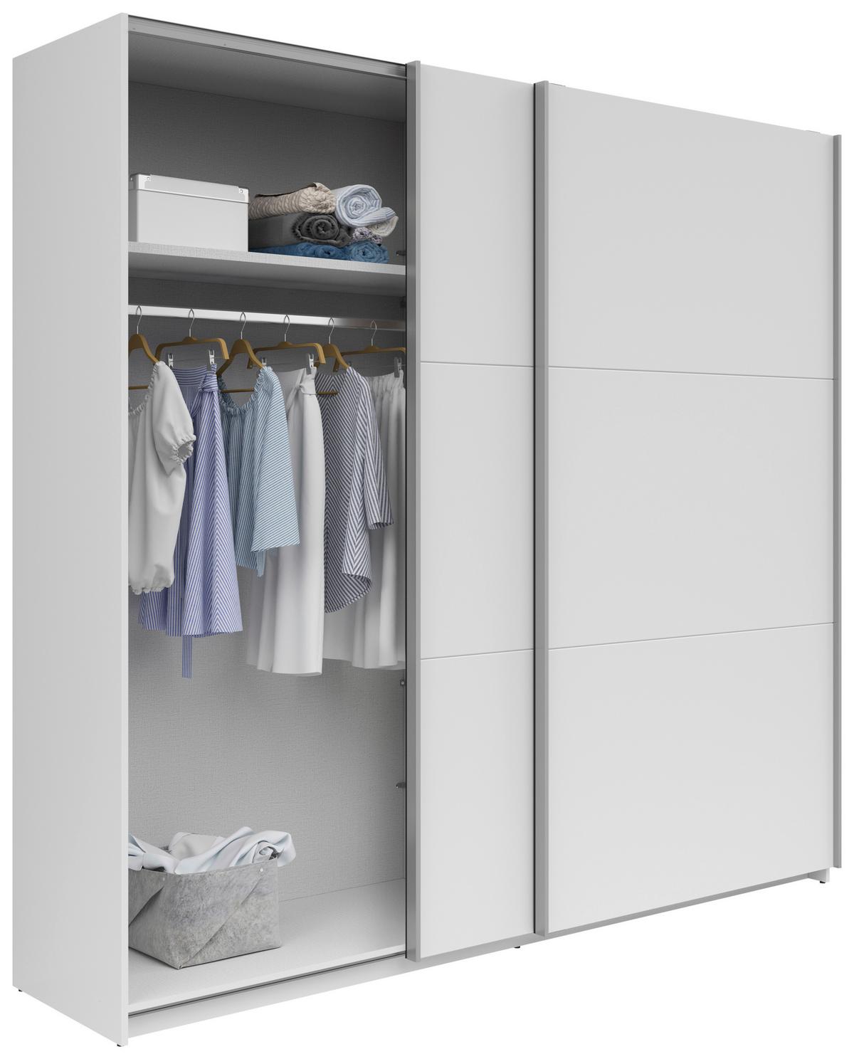 Šatníková skriňa s posuvnými dverami Saturn,biela - biela/strieborná, Konventionell, kov/kompozitné drevo (218/210/59cm)