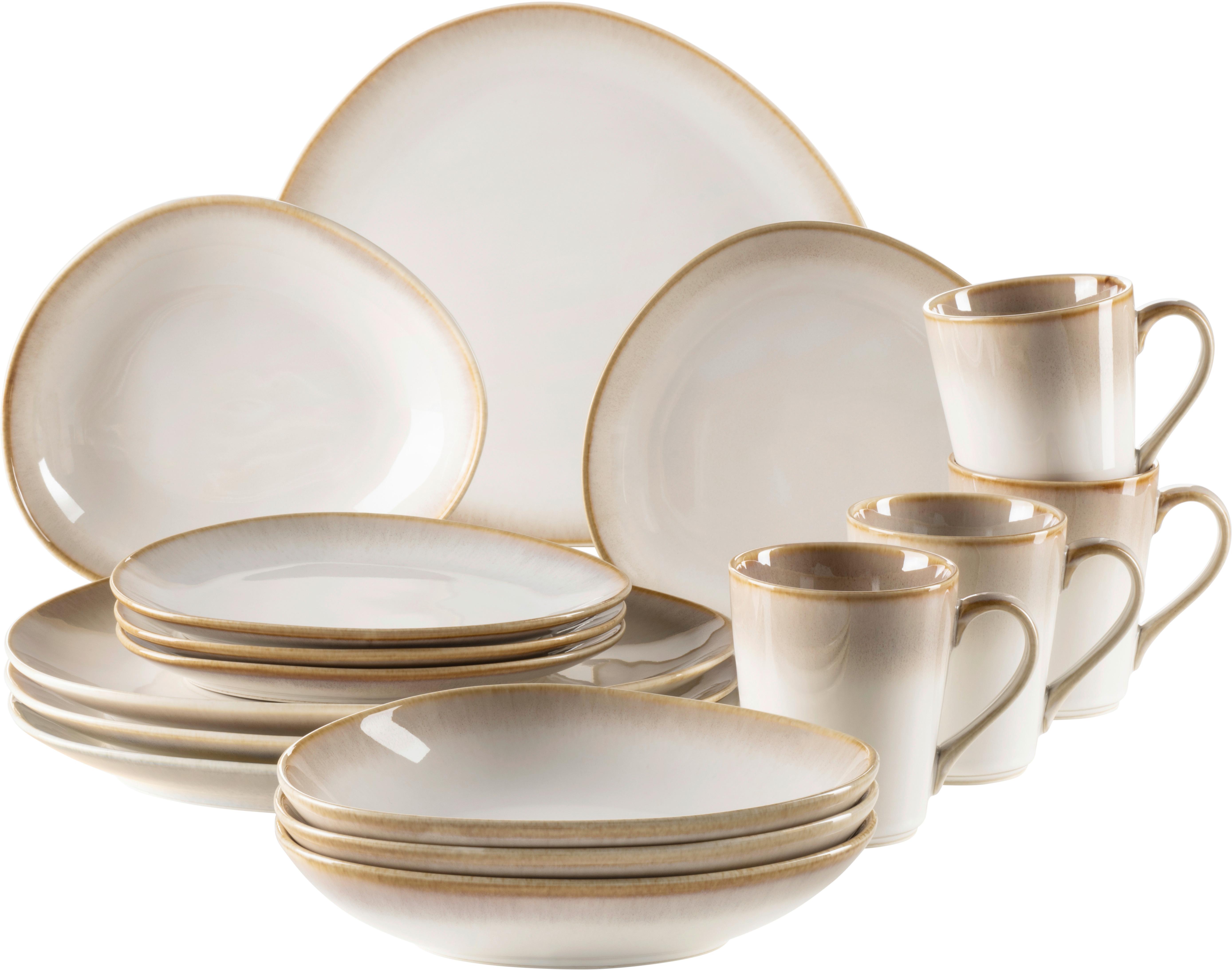 Kombiservice Weiß Beige 16-Teilig - Beige/Weiß, Basics, Keramik (39,5/34,8/35,5cm) - Mäser