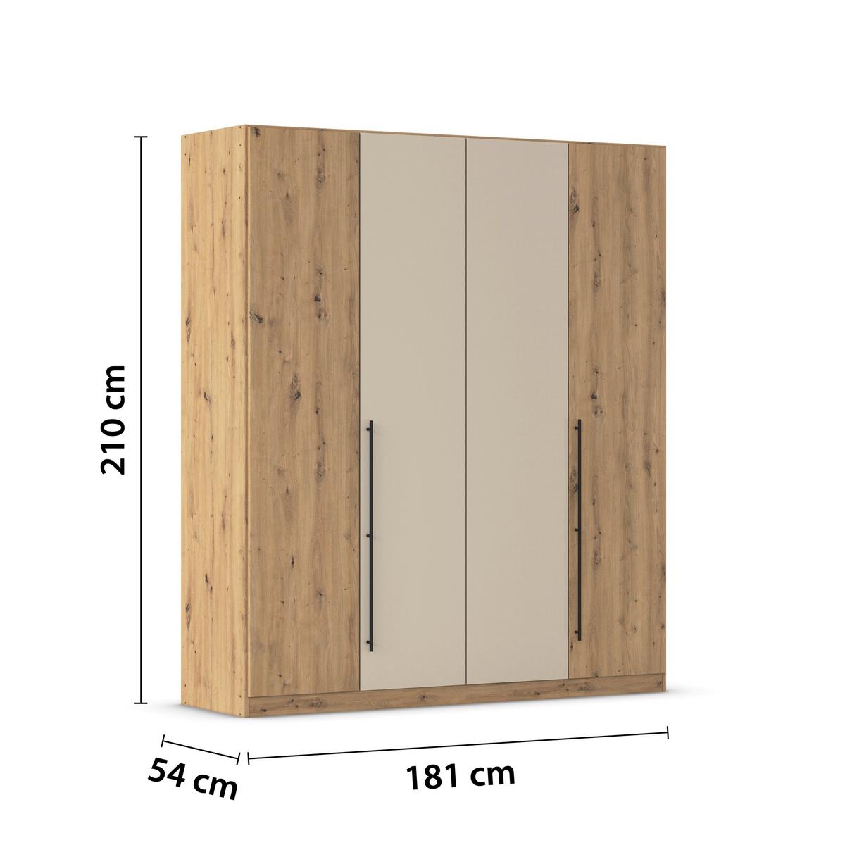 Kleiderschrank Safari B: 181 cm - Champagner/Eiche Artisan, KONVENTIONELL, Holzwerkstoff (181/210/54cm)