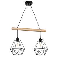 Hängeleuchte 5016/2g - Hellbraun/Schwarz, Basics, Holz/Metall (60/24/90cm)