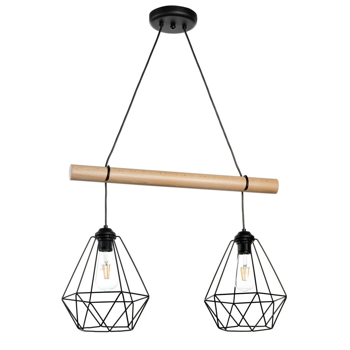 Hängeleuchte 5016/2g - Hellbraun/Schwarz, Basics, Holz/Metall (60/24/90cm)