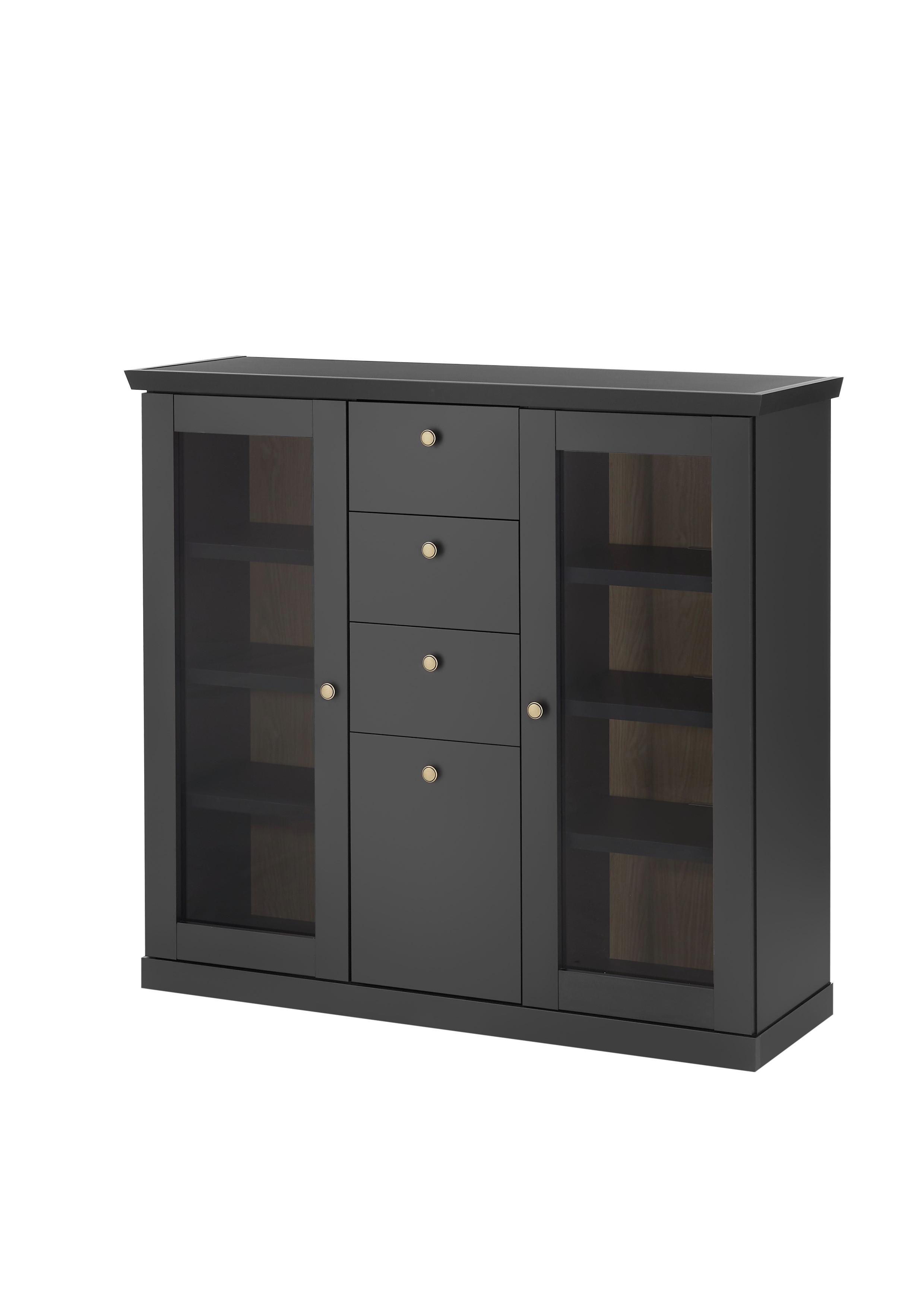 Highboard Lincoln Schwarz/Eichefarben B: 129cm - Eichefarben/Schwarz, Design, Holzwerkstoff (129/118/42cm) - MID.YOU
