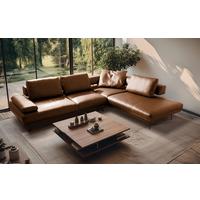 Ecksofa Como Echtleder Cognac 306x237 - Cognac/Schwarz, Design, Leder (306/237cm) - Livetastic
