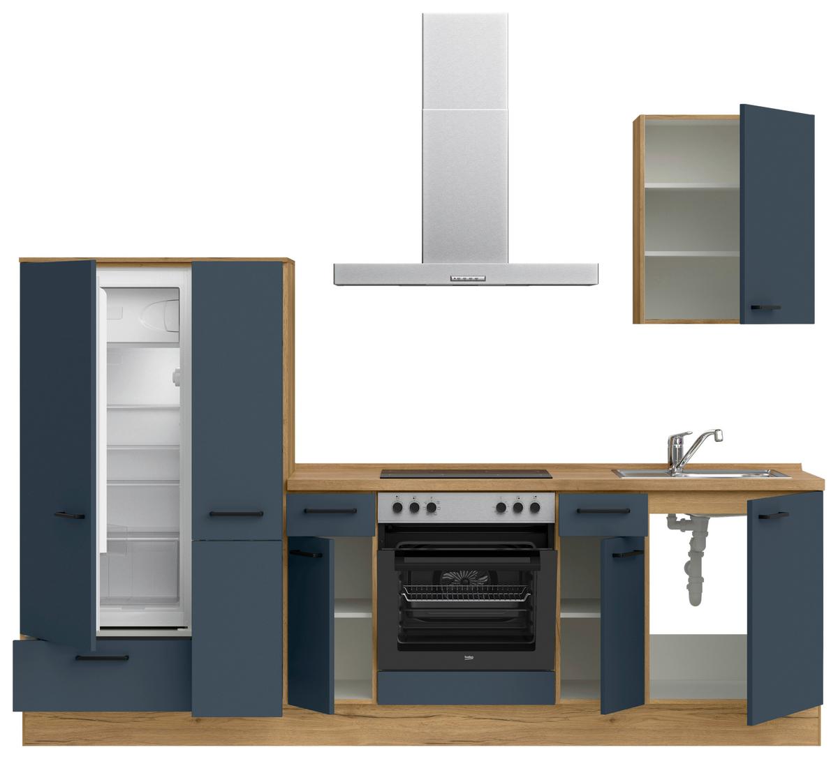 Küchenleerblock Easytouch Low-Line, L3 Links - Blau/Eichefarben, MODERN, Holzwerkstoff (270cm) - Nobilia