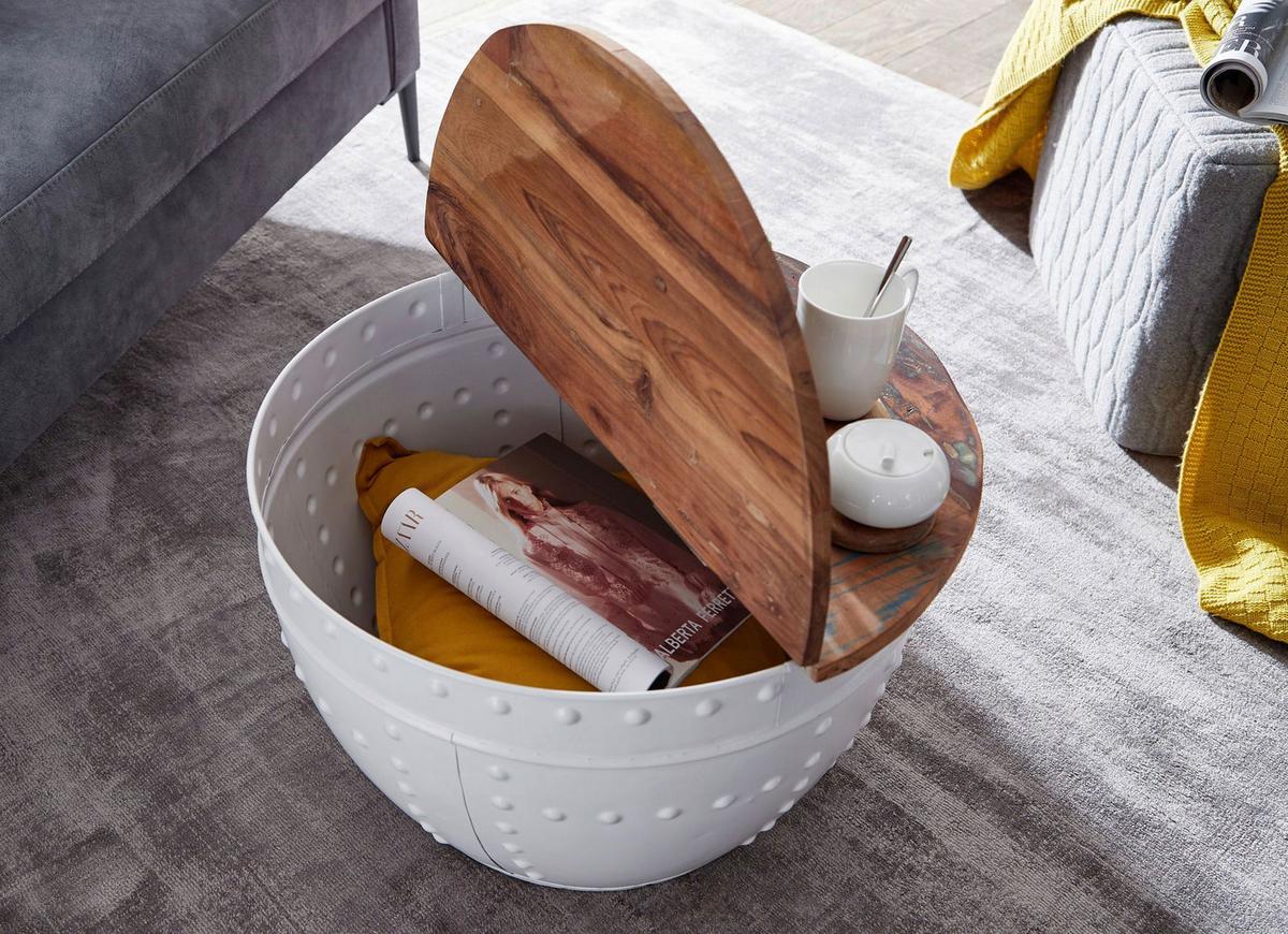 Couchtisch Rund mit Holzplatte Wohnling, Mango/Weiß - Weiß/Braun, MODERN, Holz/Metall (60/60/36cm) - MID.YOU