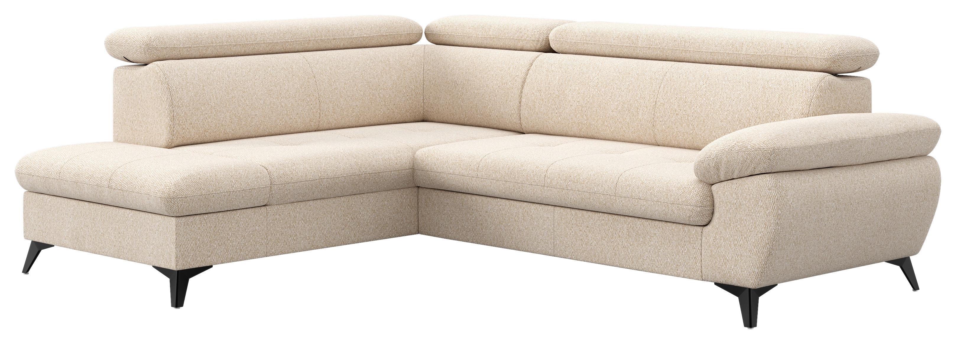 Ecksofa mit Bettfunktion Hudson, Chenille Beige - Beige/Schwarz, KONVENTIONELL, Textil (207/256cm) - Sembella