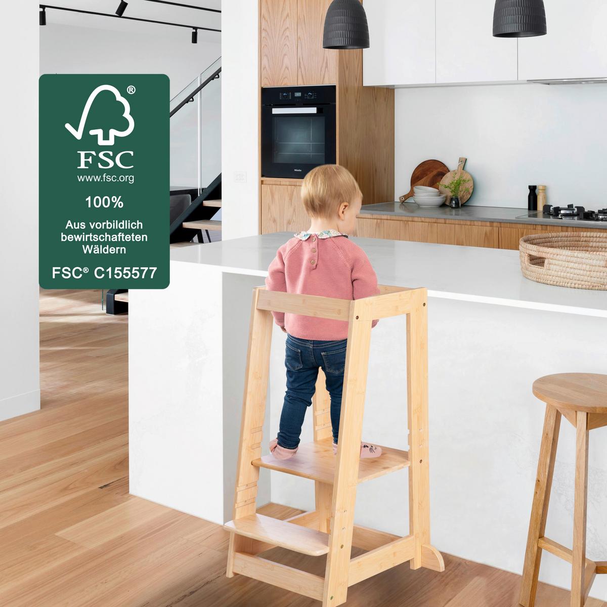 Lernturm Aus Holz Bambus Mitwachsend - Basics, Holz (54/88/43.5cm) - Roba