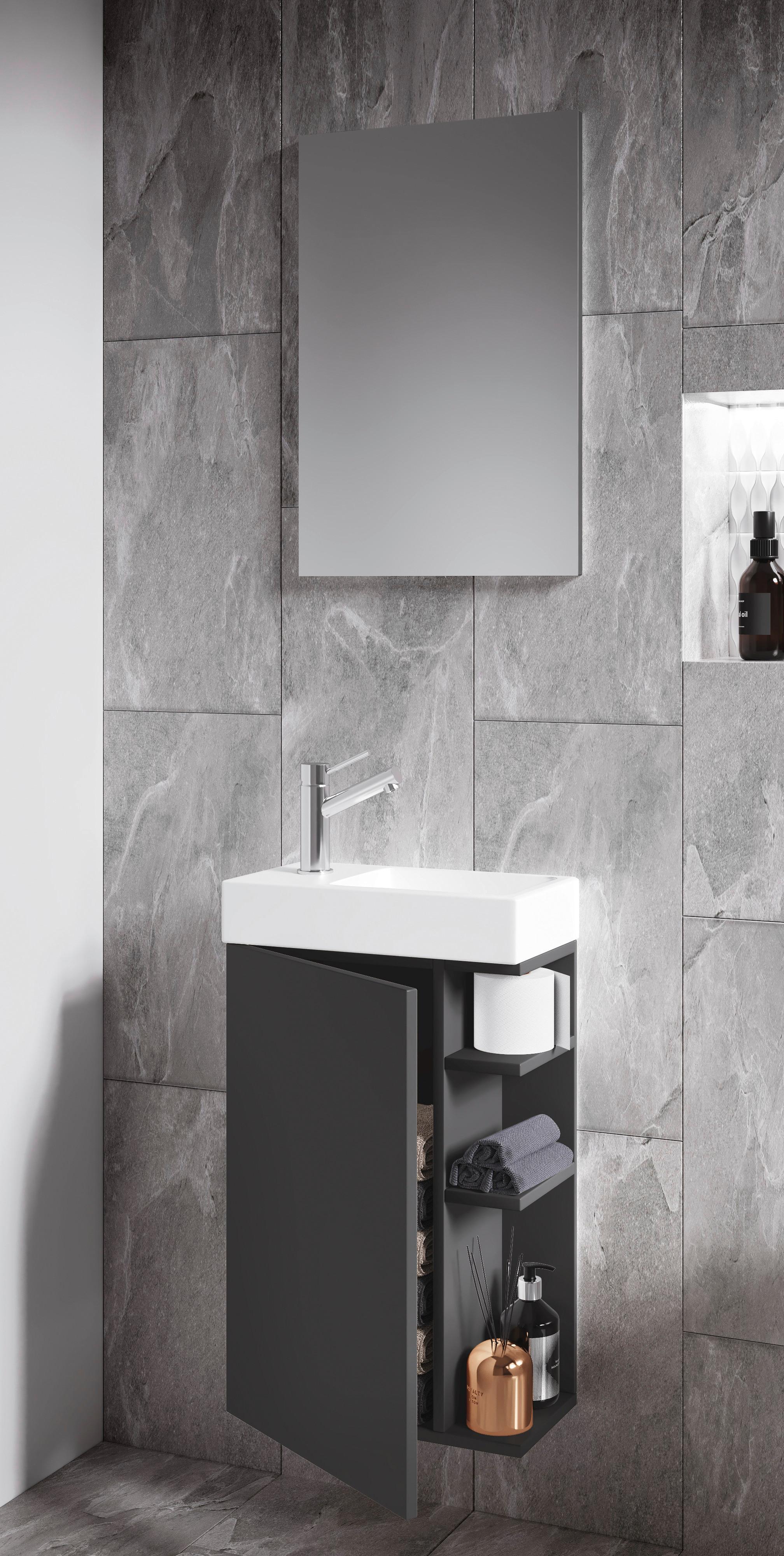 Gästebad Lumia - Anthrazit/Weiß, MODERN, Glas/Keramik (40cm) - MID.YOU
