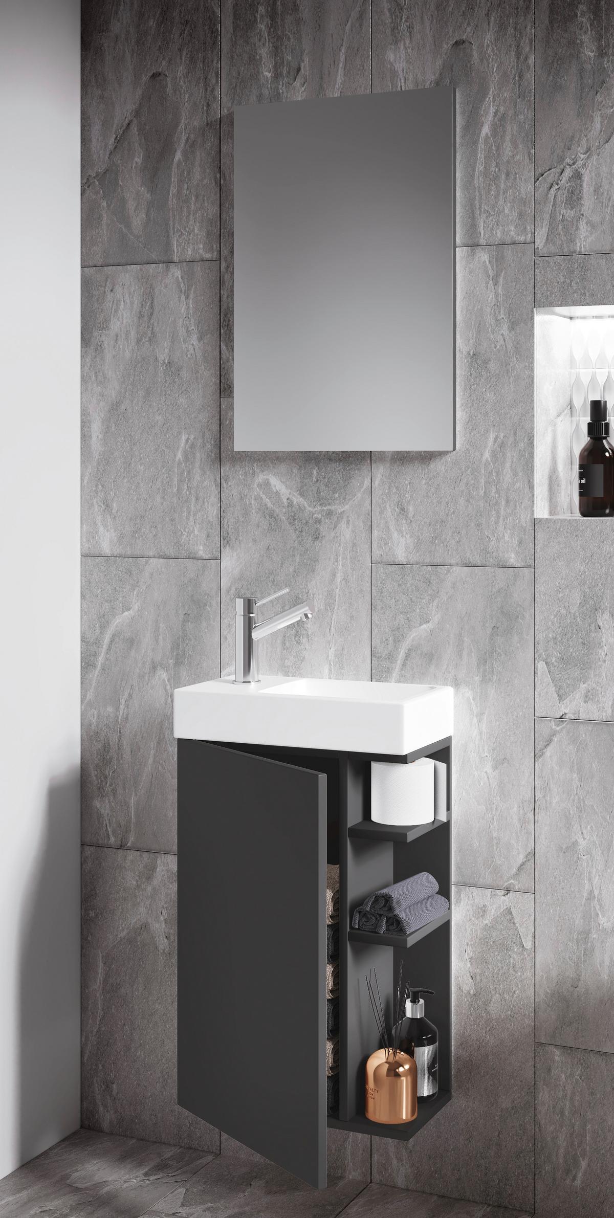 Gästebad Lumia - Anthrazit/Weiß, MODERN, Glas/Keramik (40cm) - MID.YOU