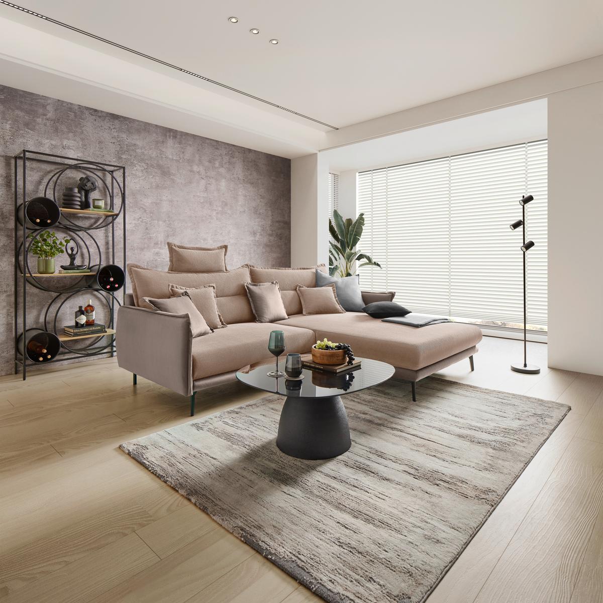 Rohová sedačka NUOVO, oboustranná, šedobéžová - černá/šedobéžová, Moderní, kov/textil (245/190cm) - Mömax