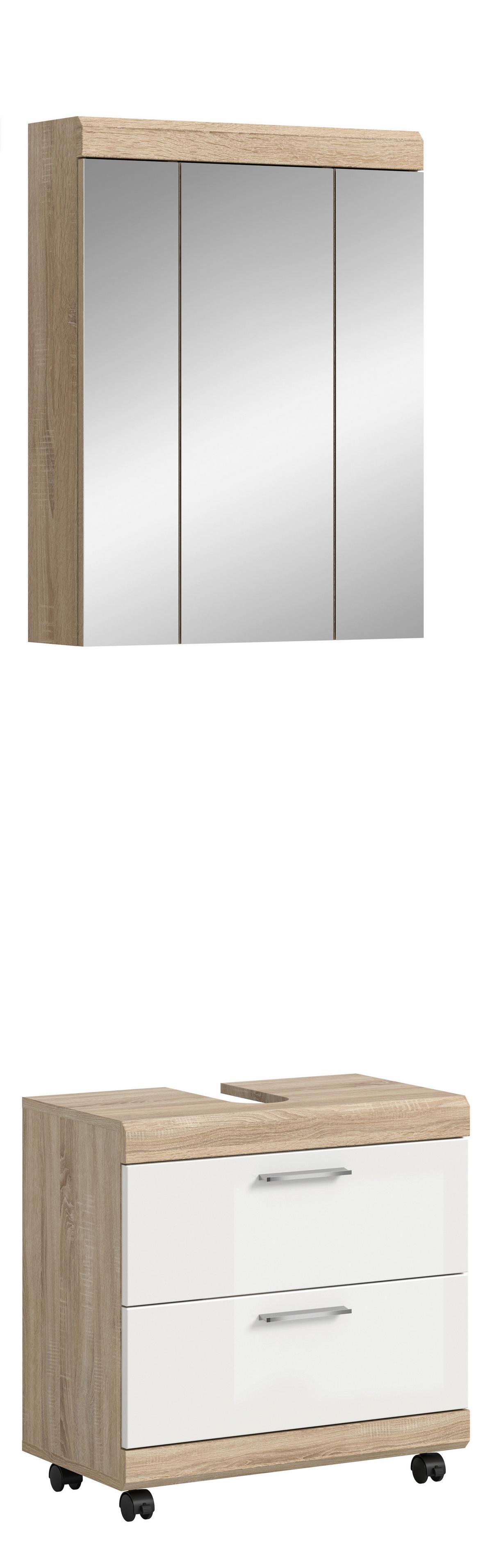 BADEZIMMER Eiche Dekor/Weiß B: 60cm - Weiß Hochglanz/Schwarz, Trend, Glas/Holzwerkstoff (60cm) - MID.YOU