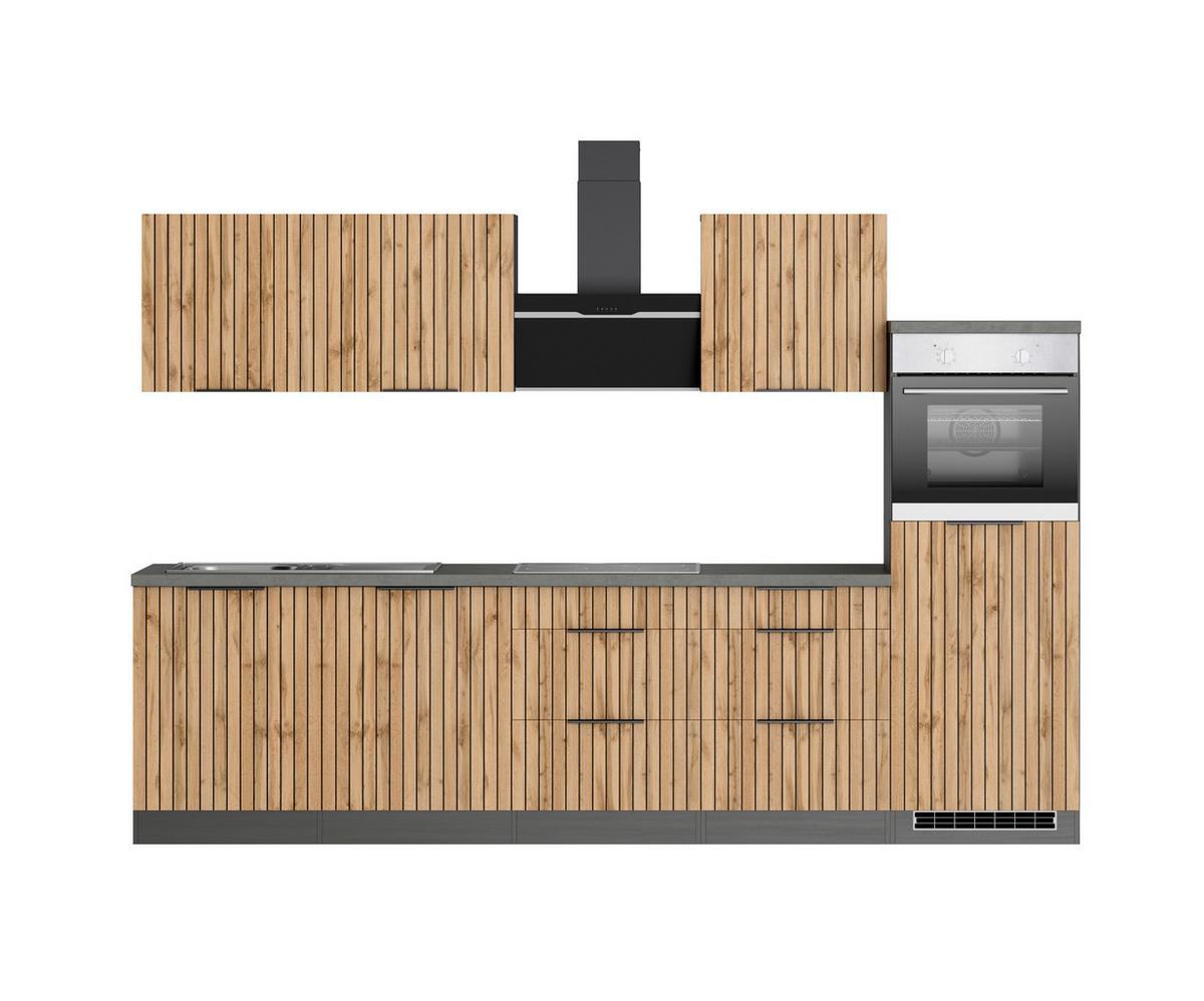 Küchenblock Liverpool Graphit/Eiche Dekor B: 300 cm - Schieferfarben/Eiche Wotan, Basics, Holzwerkstoff (300cm) - Held