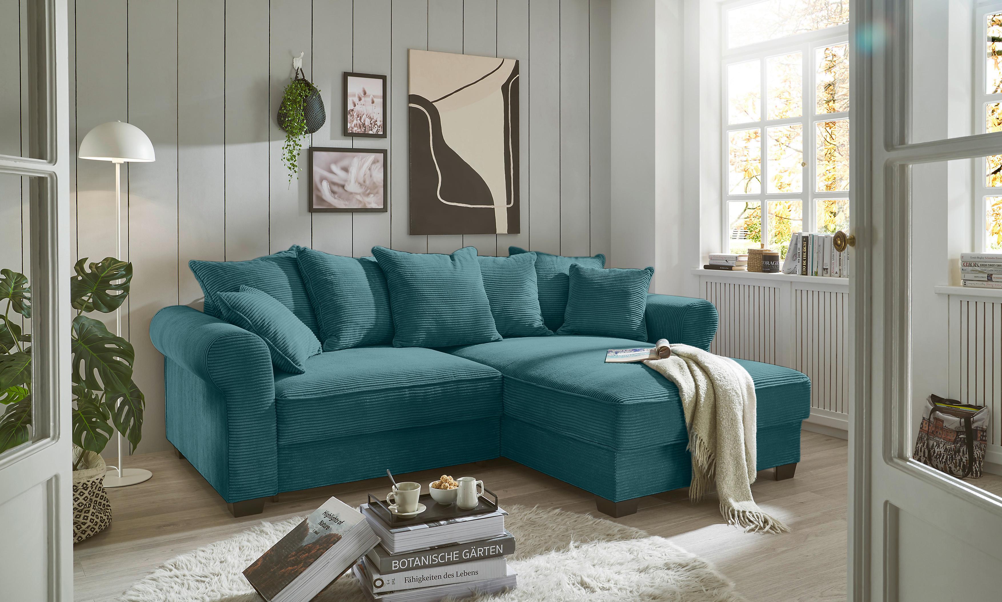 Ecksofa Maureen Azurblau S: 255x185 Cm - Azurblau/Schwarz, KONVENTIONELL, Textil (255/185cm) - MID.YOU