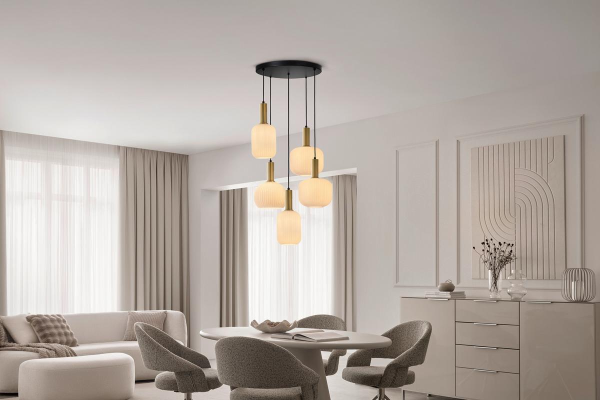 Hängeleuchte Scher - Goldfarben/Schwarz, MODERN, Glas/Metall (54/57,5/150cm)