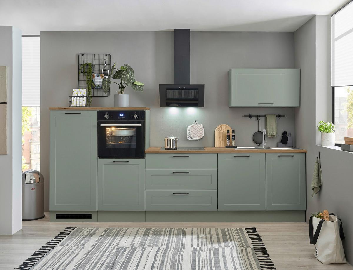 Küchenblock Marseille Grün/Eiche Dekor B: 320 cm - Eiche Artisan/Grün, Design, Holzwerkstoff (320cm) - MID.YOU