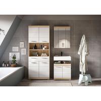 Badezimmer Lambada Weiß/Eiche Dekor B: 134 cm - Weiß Hochglanz/Eichefarben, Basics, Holzwerkstoff (134/191/34cm) - MID.YOU