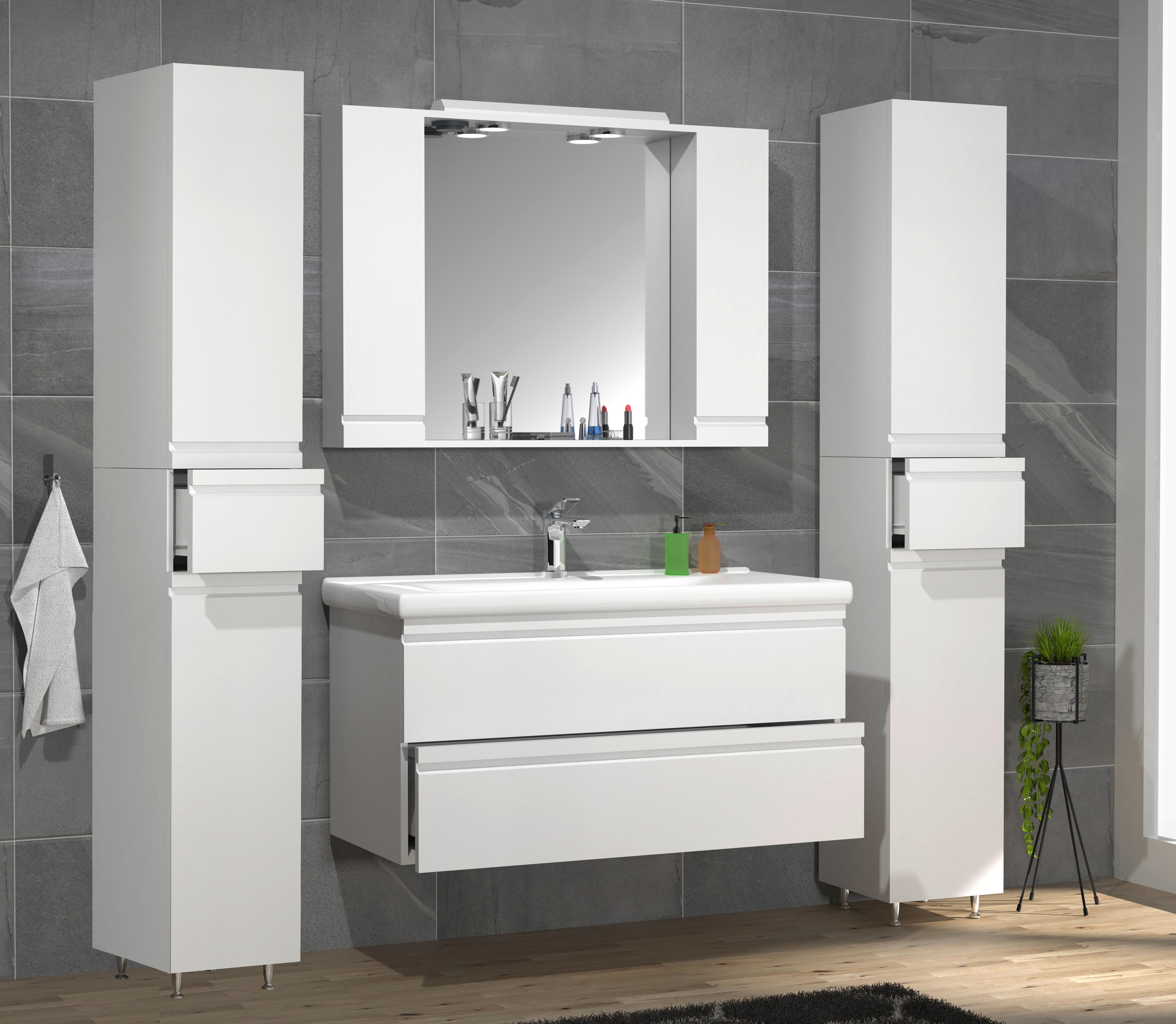 Spiegelschrank Silora XL - Weiß, MODERN, Glas/Holzwerkstoff (100/71/14cm) - MID.YOU