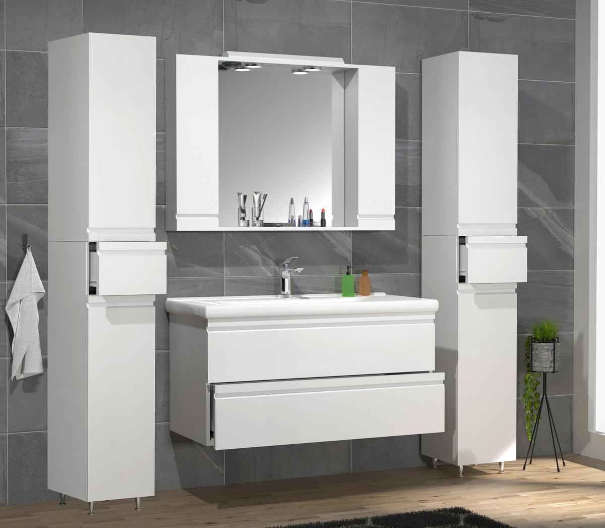 Spiegelschrank Silora XL - Weiß, MODERN, Glas/Holzwerkstoff (100/71/14cm) - MID.YOU