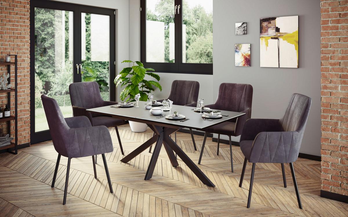 Armlehnstuhl Gesa S Anthrazit Gepolstert Drehbar 2er-Set - Anthrazit/Schwarz, MODERN, Textil/Metall (58/88/63cm) - MID.YOU