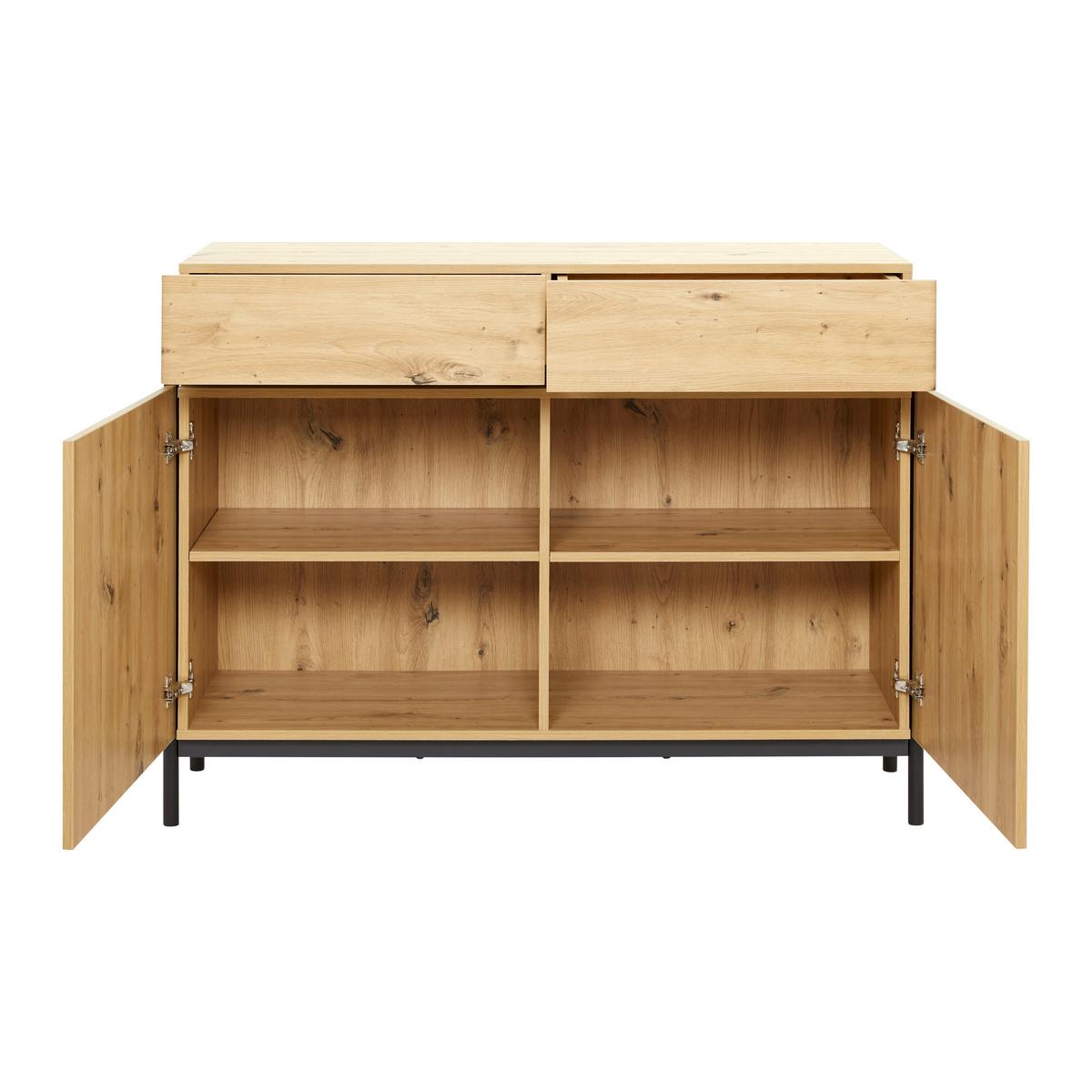 Široká komoda JASMINA farby dubu - čierna/farba duba, Modern, kov/drevo (118/90/41,5cm) - Bessagi Home