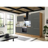 Küchenzeile mit Geräten B: 310 cm Grau/Eiche Dekor - Anthrazit/Eiche Artisan, LIFESTYLE, Holzwerkstoff (310cm) - Respekta