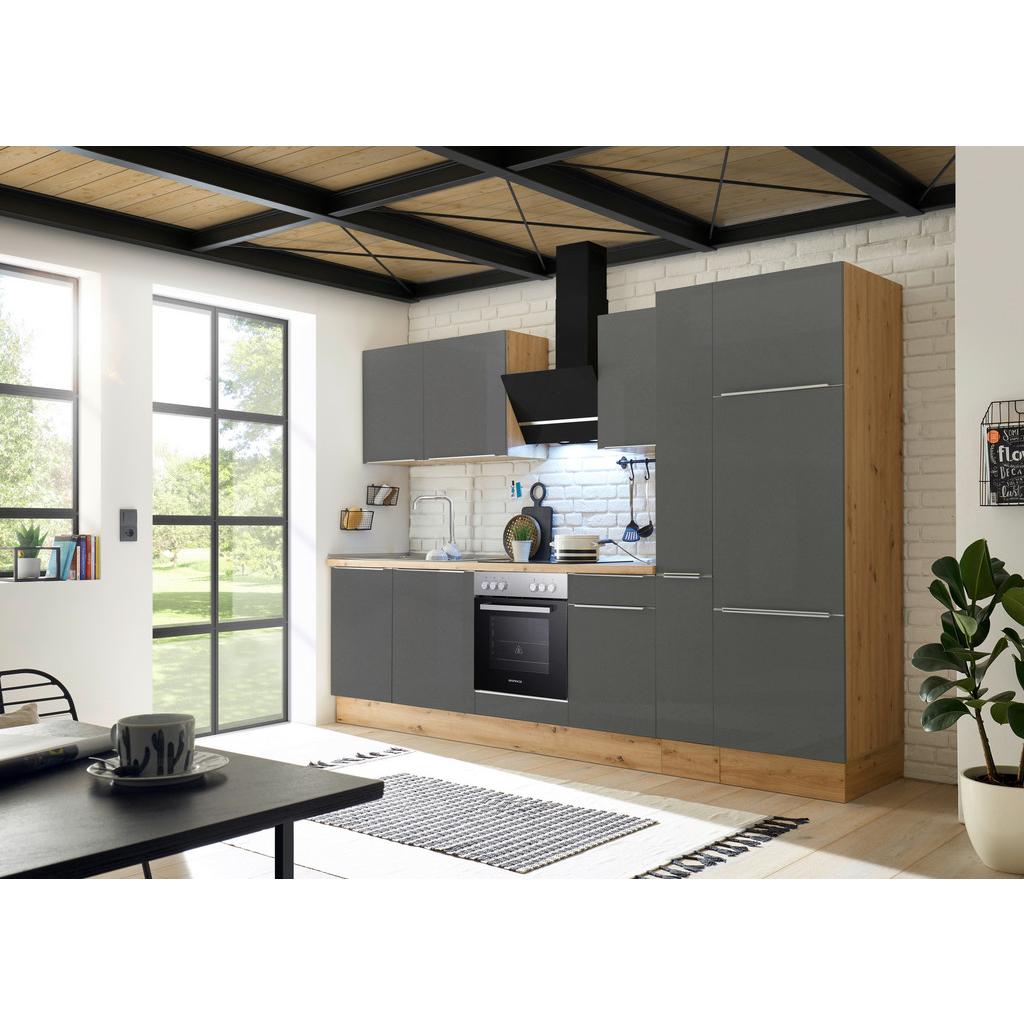 Küchenzeile mit Geräten B: 310 cm Grau/Eiche Dekor