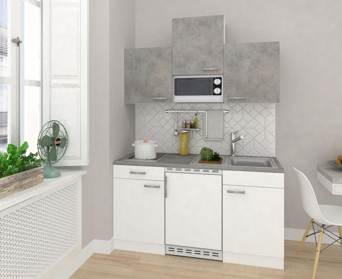 Miniküche Mit Kühlschrank Und Mikrowelle B: 150 Cm Grau/weiß - Weiß/Grau, KONVENTIONELL, Holzwerkstoff (150cm) - Respekta