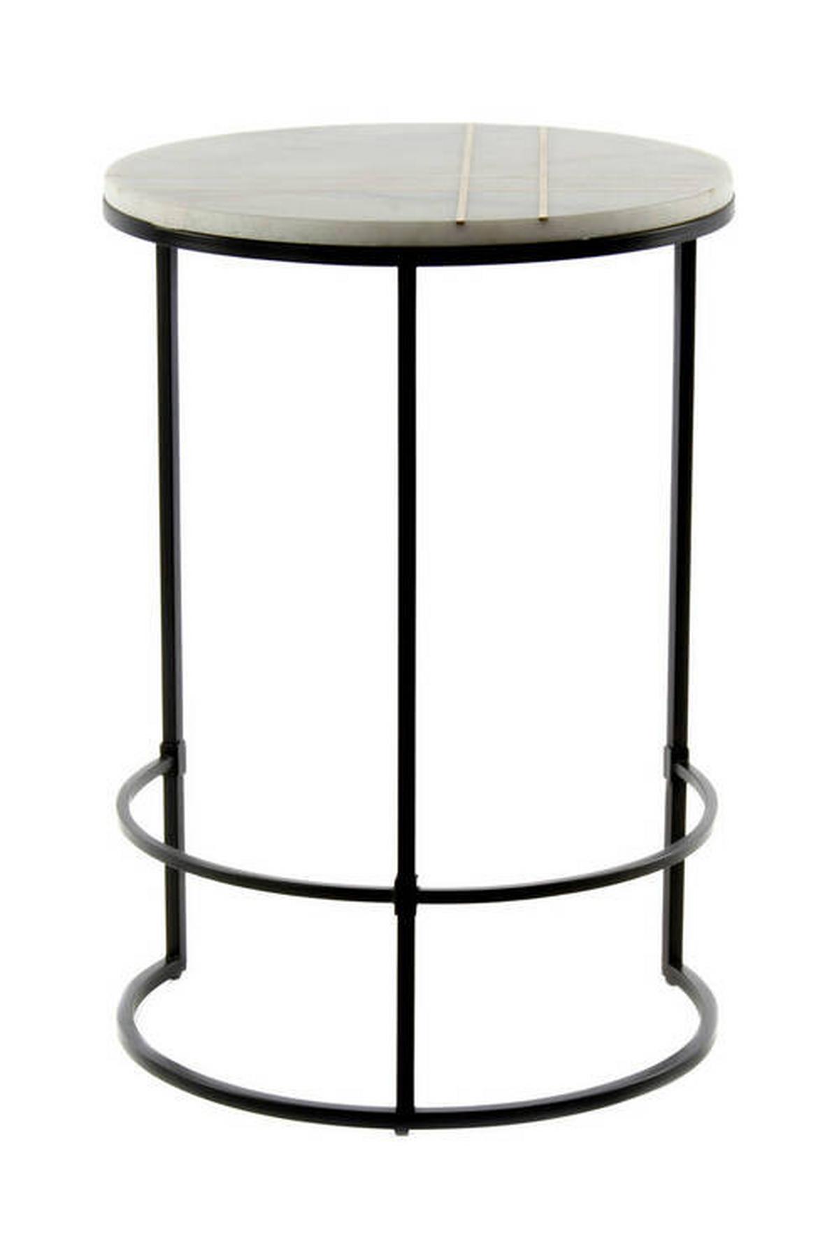 Beistelltisch Rund Mit Marmorplatte Louis, Weiß - Schwarz/Weiß, MODERN, Stein/Metall (44,5/44,5/64cm) - Kayoom