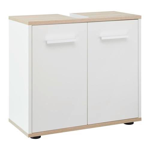 Waschbeckenunterschrank Yasmin B: 60cm Weiß - Eichefarben/Schwarz, Basics, Holzwerkstoff (60/52,7/28,3cm) - MID.YOU
