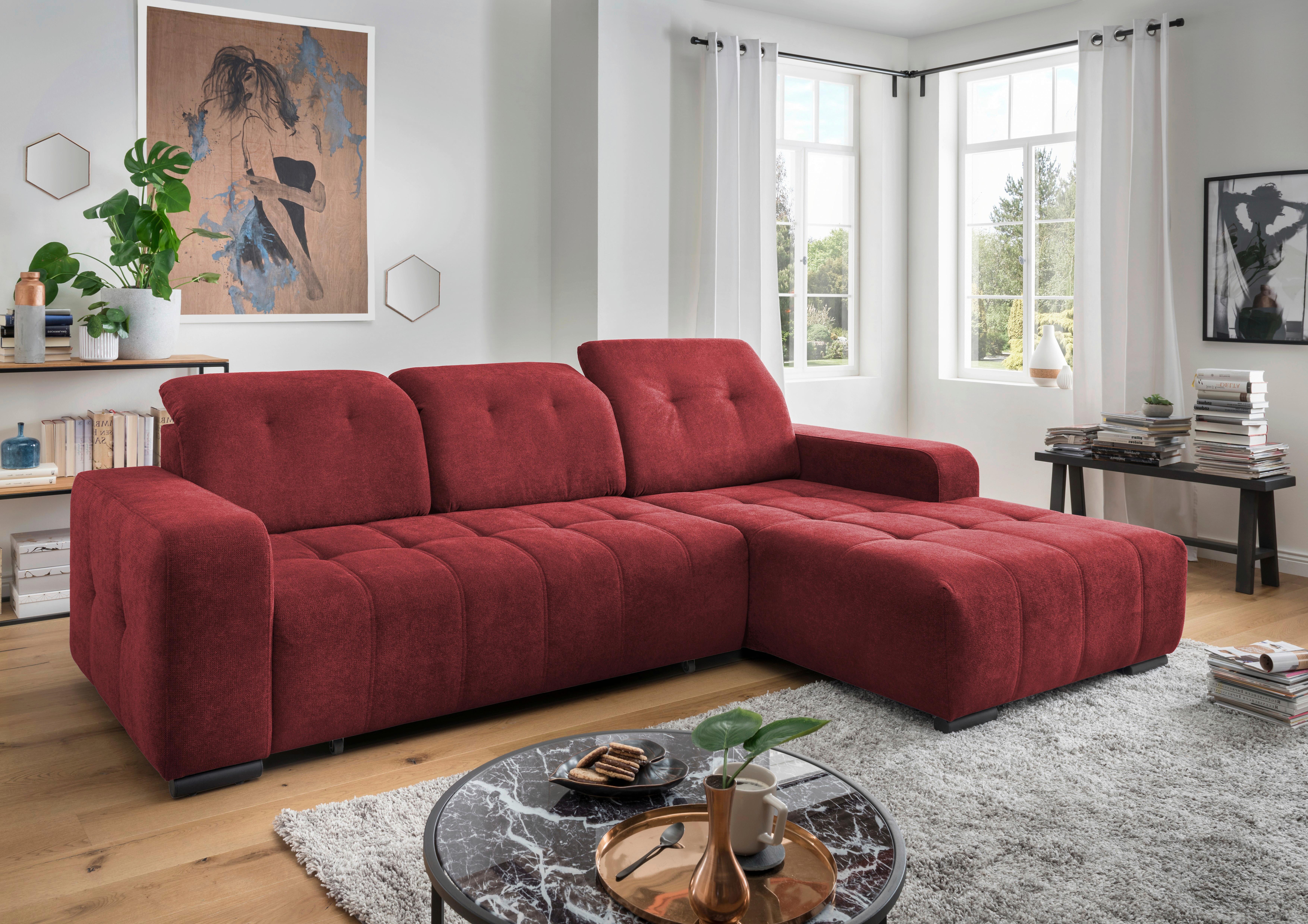 Ecksofa Vicari Rot S: 185x292 Cm - Rot/Schwarz, MODERN, Textil (185/292cm) - Livetastic