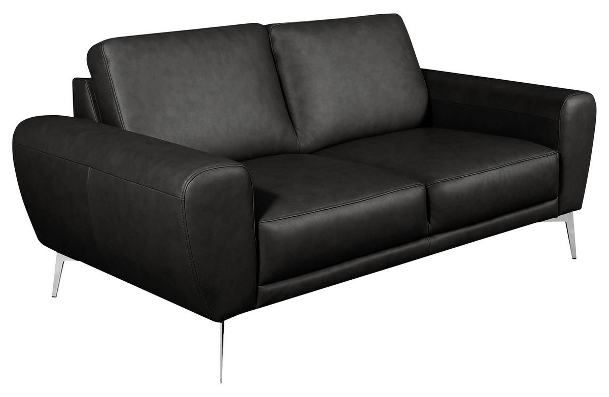 2-Sitzer-Sofa Spring Schwarz Chrom B: 207 cm - Chromfarben/Schwarz, Design, Leder (177/85/92cm) - Livetastic